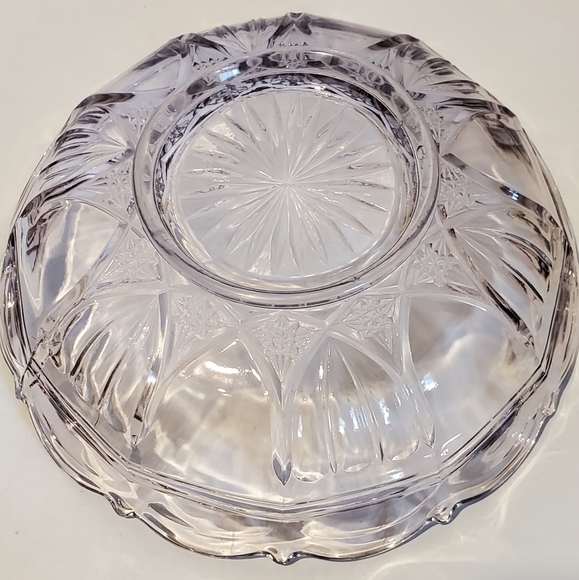Clear Pink Lavender Tinted Serving Bowl Vintage Glass Star Pattern Frilly Edge - Picture 8 of 16